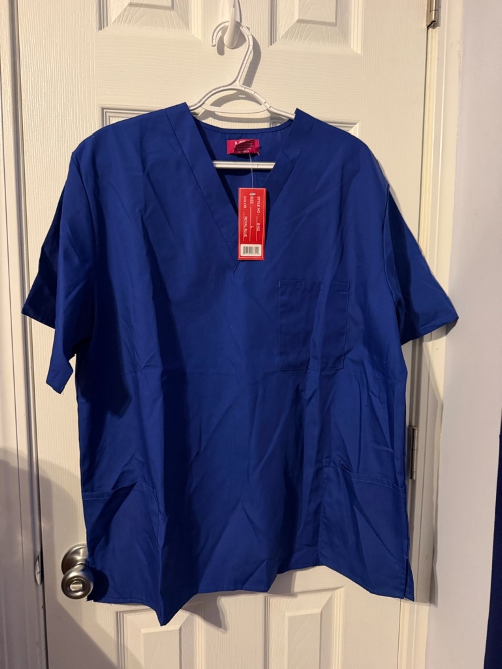 M&M Scrubs Blue Unisex Scrub Top Size L 65% Polyester 35% Cotton Medical
